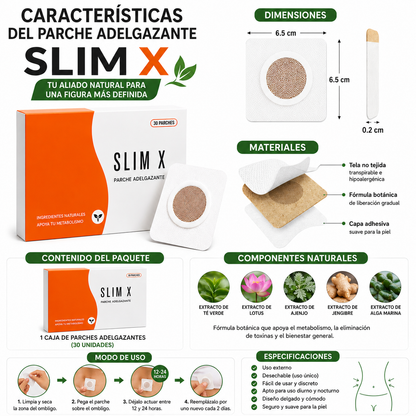 Tu Aliado para una Figura Más Ligera ✨🌿 Parches Adelgazantes Slim X | 30 Parches 🌿