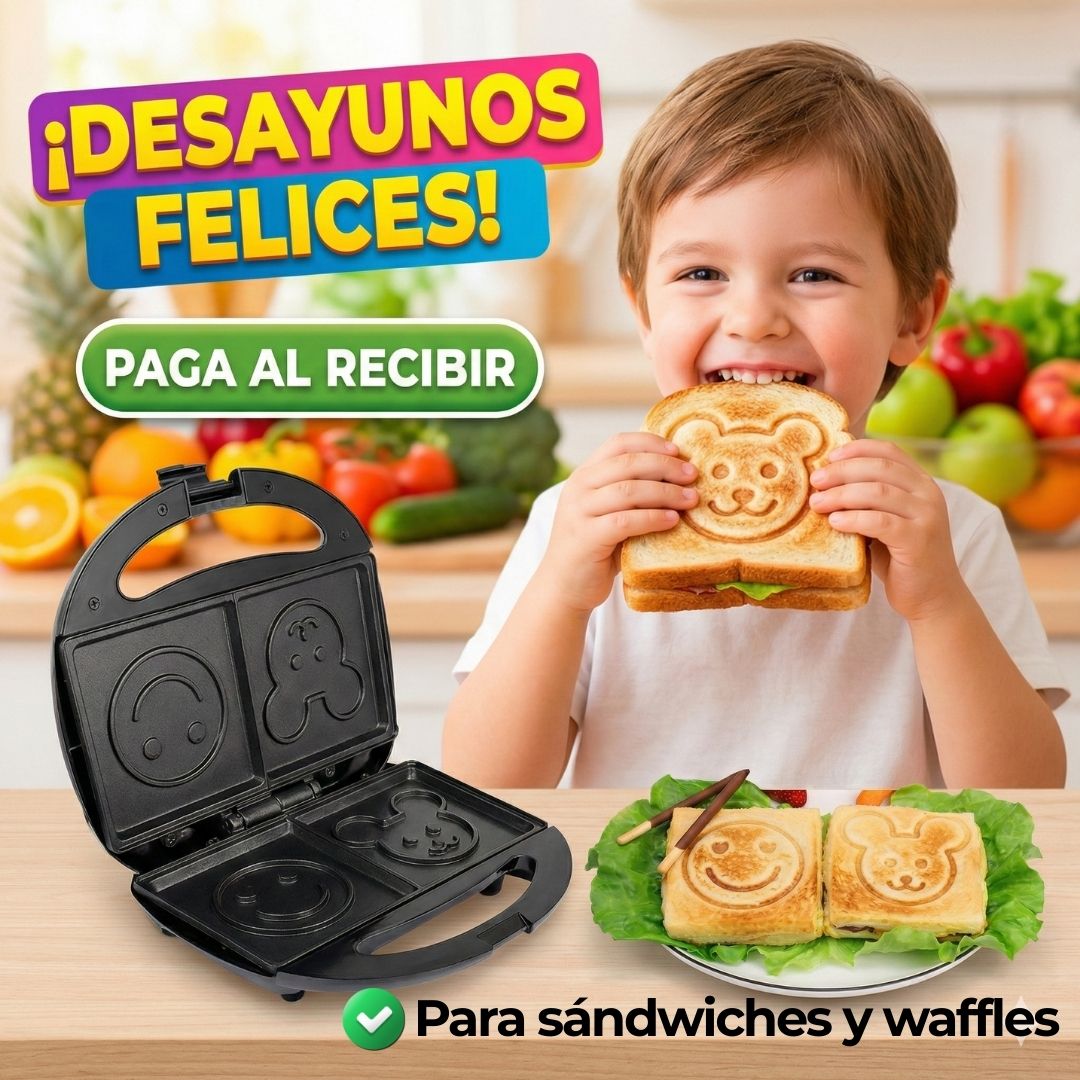 🎉🥪 Waffles y Sándwiches Divertidos en Minutos ⚡Sanduchera Eléctrica 🚚🏠 Paga en Casa