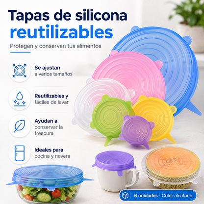 Tapas de Silicona Reutilizables x6 | Conserva tus Alimentos Frescos por Más Tiempo