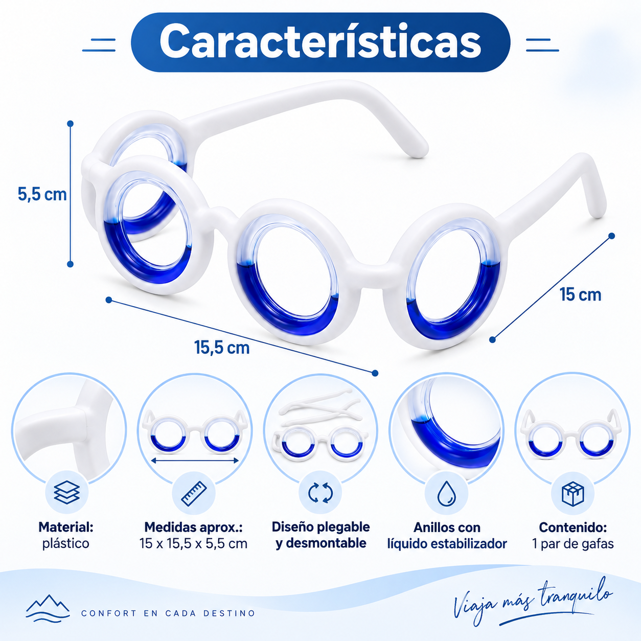 Gafas Antimareo para Viajes – Mayor Estabilidad Visual y Comodidad desde el Primer Momento
