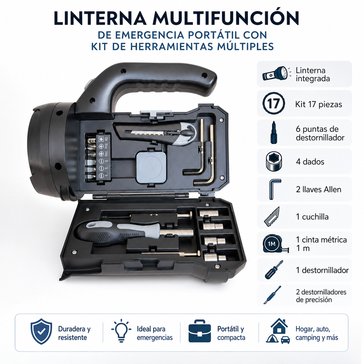 🔦 Linterna Multifunción de Emergencia ❗️Portátil de Alta Calidad con Kit de Herramientas Múltiples