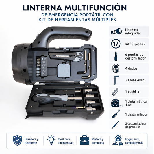 🔦 Linterna Multifunción de Emergencia ❗️Portátil de Alta Calidad con Kit de Herramientas Múltiples