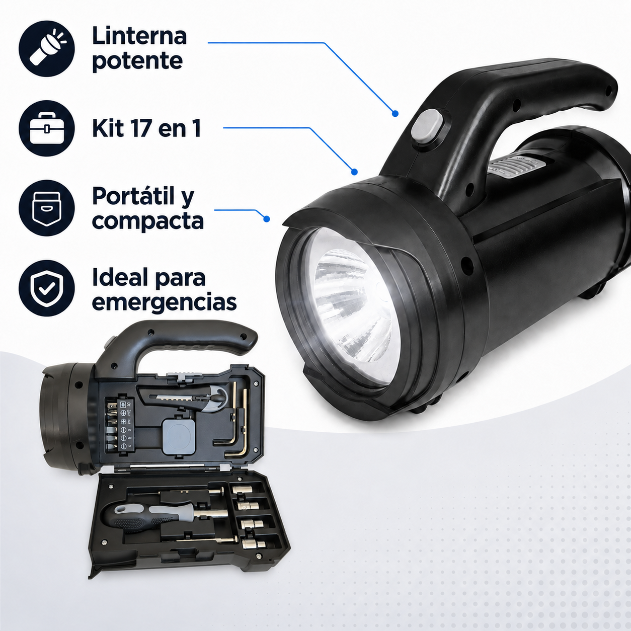 🔦 Linterna Multifunción de Emergencia ❗️Portátil de Alta Calidad con Kit de Herramientas Múltiples