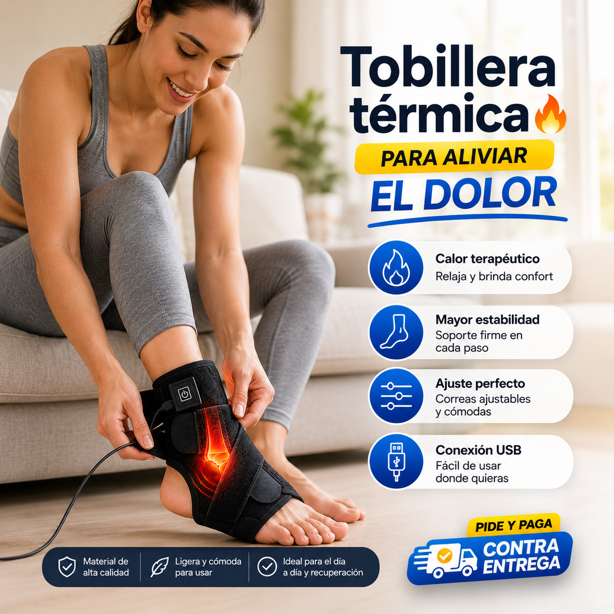 🔥 Tobillera Térmica USB 👣 Alivio y Soporte para tu Tobillo en Minutos