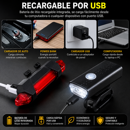 🚲🔦 Sistema de Luces LED Recargables para Bicicleta 💡🔋