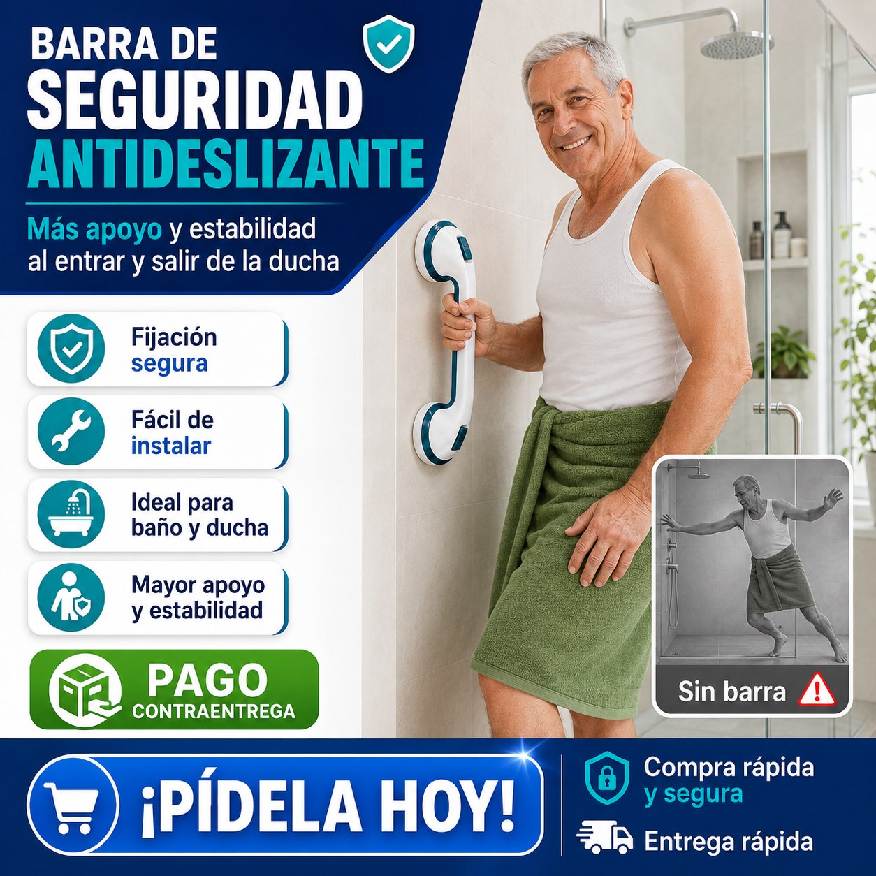 🚿 Barra de Apoyo de Seguridad para Baño